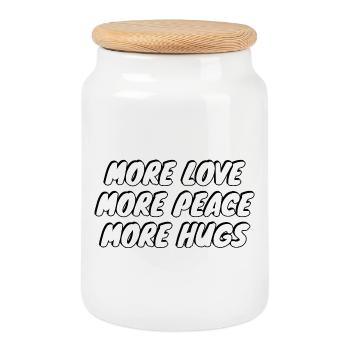 Plus d’amour Plus de paix Plus de câlins - Boîte à biscuits avec couvercle en bois - blanc - Devant