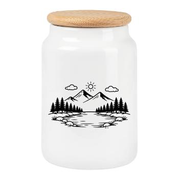 Mountains Nature Outdoor Icon - Cookie Jar with Wooden Lid - white - Front