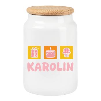 Karolin comme prénom - Boîte à biscuits avec couvercle en bois - blanc - Devant