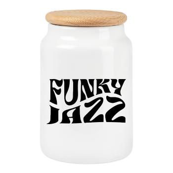 Funky Jazz music logo design - Cookie Jar with Wooden Lid - white - Front