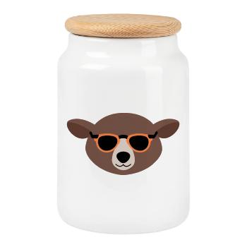 Mole with orange sunglasses - Cookie Jar with Wooden Lid - white - Front