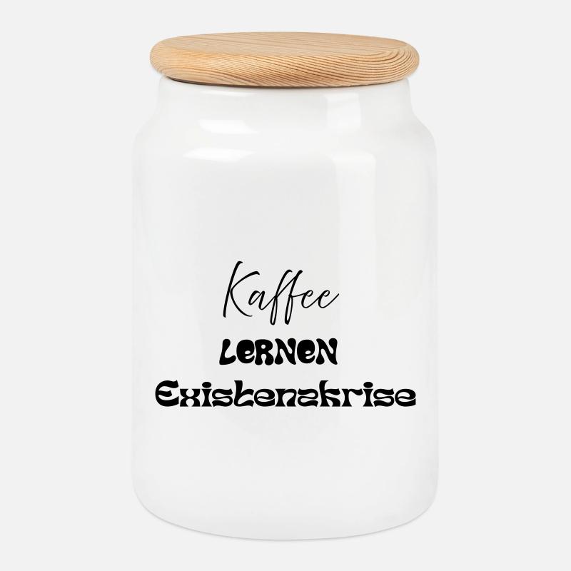 Kaffee -> Lernen -> Existenzkrise - Keksdose mit Holzdeckel - Weiß