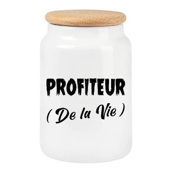 PROFITEUR (DE LA VIE) ! (noir) - Boîte à biscuits avec couvercle en bois - blanc - Devant