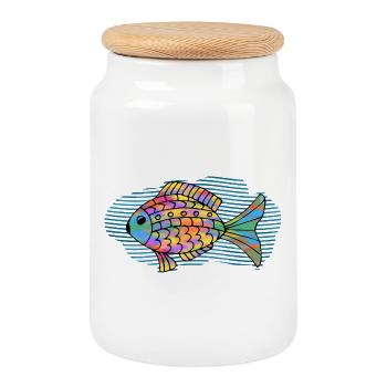 poisson - Boîte à biscuits avec couvercle en bois - blanc - Devant