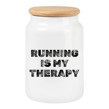 Running Is My Therapy – Joggen & Laufen Motivation - Keksdose mit Holzdeckel - Weiß - Vorne