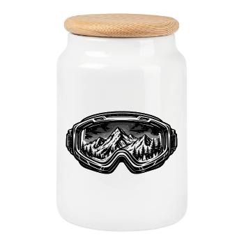 Les montagnes dans la conception des lunettes de ski - Boîte à biscuits avec couvercle en bois - blanc - Devant
