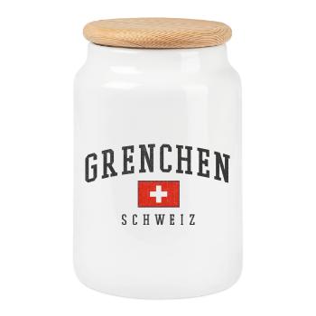 Emblème vintage Grenchen Suisse - Boîte à biscuits avec couvercle en bois - blanc - Devant