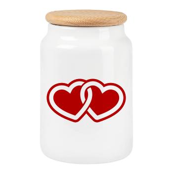 Hearts Love Symbol - Cookie Jar with Wooden Lid - white - Front