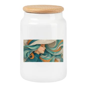 Flowing Color Portrait Turquoise - Cookie Jar with Wooden Lid - white - Front