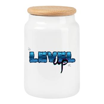 Level Up, Geburtstag  - Keksdose mit Holzdeckel - Weiß - Vorne