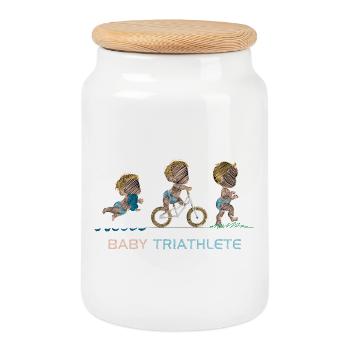 Petit Triathlète en Plein Air - Boîte à biscuits avec couvercle en bois - blanc - Devant