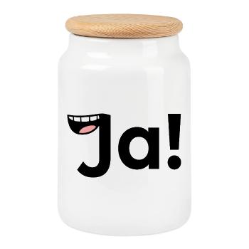 Positive Antwort JA - Keksdose mit Holzdeckel - Weiß - Vorne
