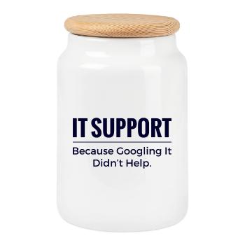 IT Support Shirt – Because Googling It Didn’t Help - Cookie Jar with Wooden Lid - white - Front