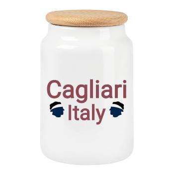 Cagliari italy love - Cookie Jar with Wooden Lid - white - Front