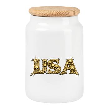 Logo gothique USA Skull Vine - Boîte à biscuits avec couvercle en bois - blanc - Devant