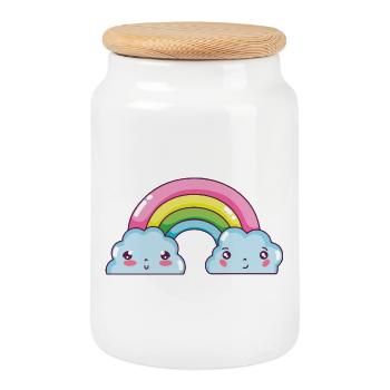 Pastel Rainbow Clouds Charm - Cookie Jar with Wooden Lid - white - Front