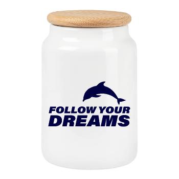 Follow Your Dreams - Cookie Jar with Wooden Lid - white - Front