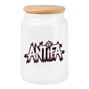 Antifa - Antifascist Merch - Cookie Jar with Wooden Lid - white - Front