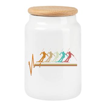 Ski rétro Heartbeat Ski Art drôle de sports d’hiver - Boîte à biscuits avec couvercle en bois - blanc - Devant