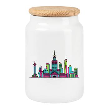 Warsaw City Skyline palac of Culture Art - Cookie Jar with Wooden Lid - white - Front
