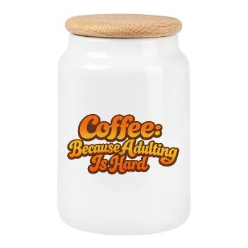 Retro Coffee because adulting is wrong Spruch - Cookie Jar with Wooden Lid - white - Front
