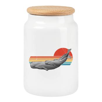 Sperm Whale Retro Sunset - Cookie Jar with Wooden Lid - white - Front