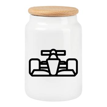 Race Car - Cookie Jar with Wooden Lid - white - Front