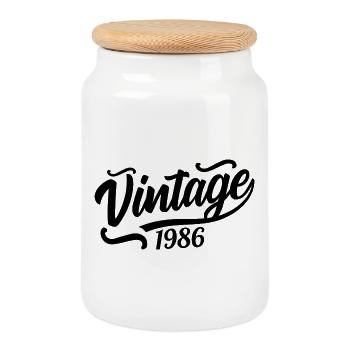 1986 Né en 1986, 56e anniversaire - Boîte à biscuits avec couvercle en bois - blanc - Devant
