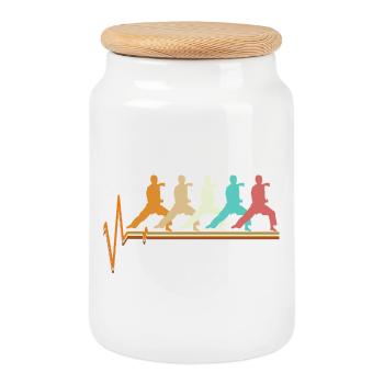 Karate Heartbeat Echo Retro Martial Arts Gift - Cookie Jar with Wooden Lid - white - Front