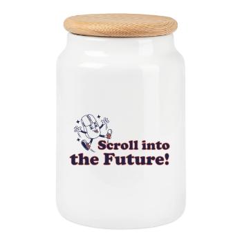 Faites défiler vers le futur ! - Boîte à biscuits avec couvercle en bois - blanc - Devant