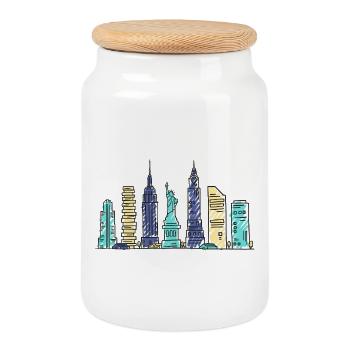 New York City Skyline Empir State Modern Art - Boîte à biscuits avec couvercle en bois - blanc - Devant