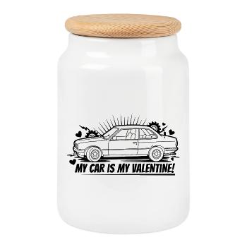 My car is my Valentine's Sweetheart Valentine's Day - Cookie Jar with Wooden Lid - white - Front