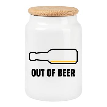 Out Of Beer (Beer / Beer / Beer Drinker POS 2C) - Cookie Jar with Wooden Lid - white - Front