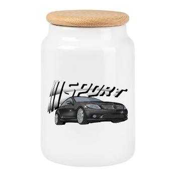 Black glossy sports car cls - Cookie Jar with Wooden Lid - white - Front