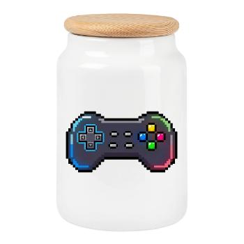 Manette rétro style Neon Pixel - Boîte à biscuits avec couvercle en bois - blanc - Devant