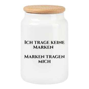 ich trage keine Marken, Marken tragen mich - Keksdose mit Holzdeckel - Weiß - Vorne