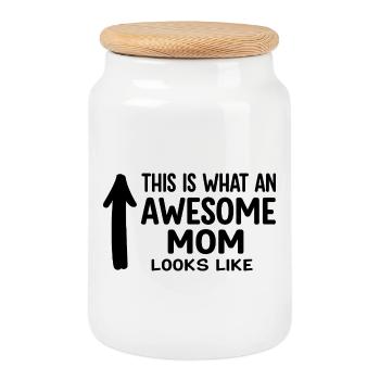 Voilà à quoi ressemble une super maman : cadeau de maman - Boîte à biscuits avec couvercle en bois - blanc - Devant