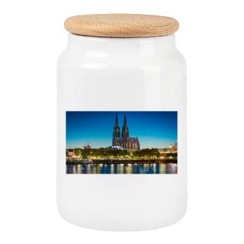 Kölner Dom Abendlicht Silhouette - Keksdose mit Holzdeckel - Weiß - Vorne