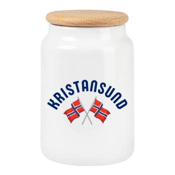 Emblème des drapeaux de Norvège de Kristiansund - Boîte à biscuits avec couvercle en bois - blanc - Devant