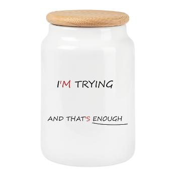 Minimalist mental health design - Cookie Jar with Wooden Lid - white - Front