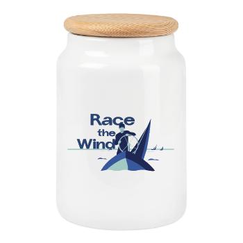 Race the Wind – Sailing Regatta Skipper Saying - Cookie Jar with Wooden Lid - white - Front