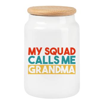 Mon escouade m’appelle maman, Slogan de la famille grand-mère - Boîte à biscuits avec couvercle en bois - blanc - Devant