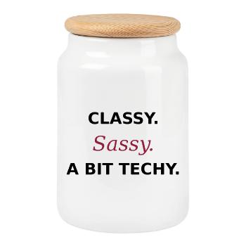 Classy Sassy Techy - Women in Tech Statement - Cookie Jar with Wooden Lid - white - Front