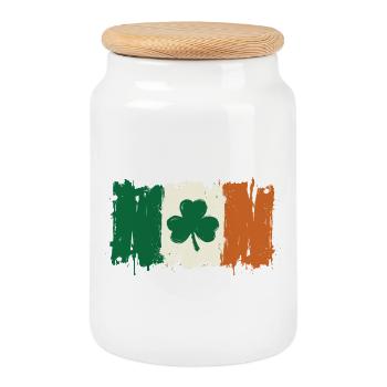 Drapeau irlandais en trèfle brossé - Boîte à biscuits avec couvercle en bois - blanc - Devant