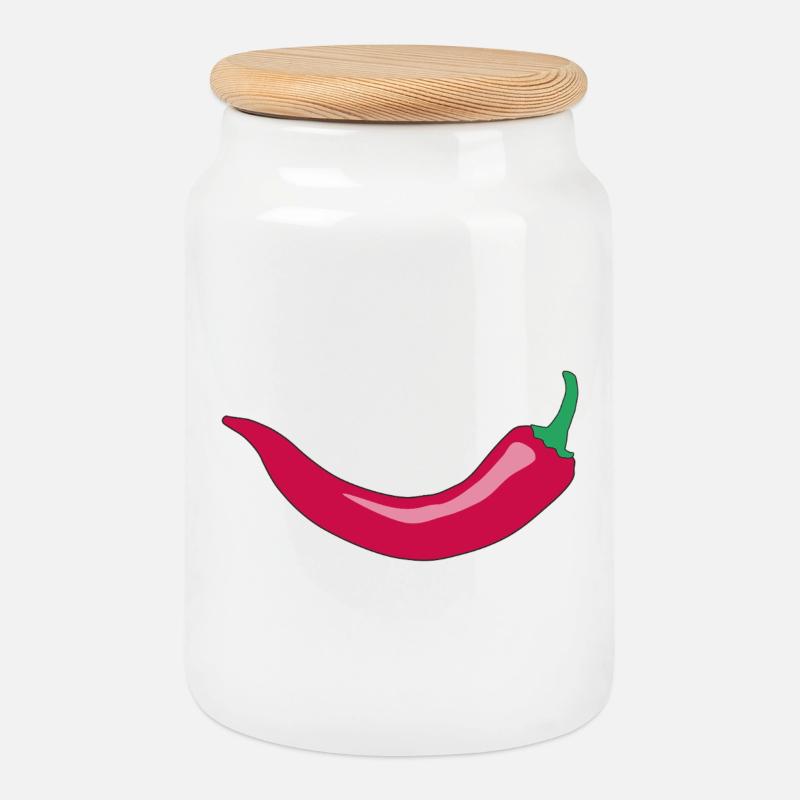 Red Chili Smile - Keksdose mit Holzdeckel - Weiß