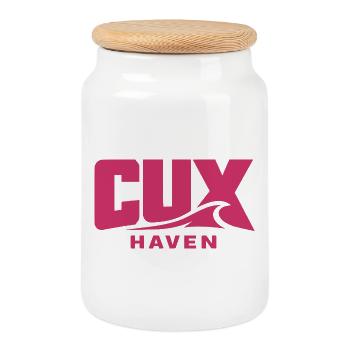 Cuxhaven Wellenlogo Pink - CUX haven - Keksdose mit Holzdeckel - Weiß - Vorne