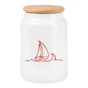 Sketch of a red boat - Cookie Jar with Wooden Lid - white - Front