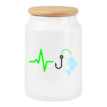 Icône de pêche à la ligne à impulsions - Boîte à biscuits avec couvercle en bois - blanc - Devant