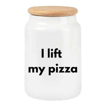 I lift my pizza - Cookie Jar with Wooden Lid - white - Front