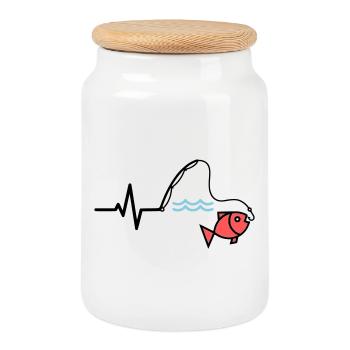 Canne à pêche à impulsions couleur poisson - Boîte à biscuits avec couvercle en bois - blanc - Devant